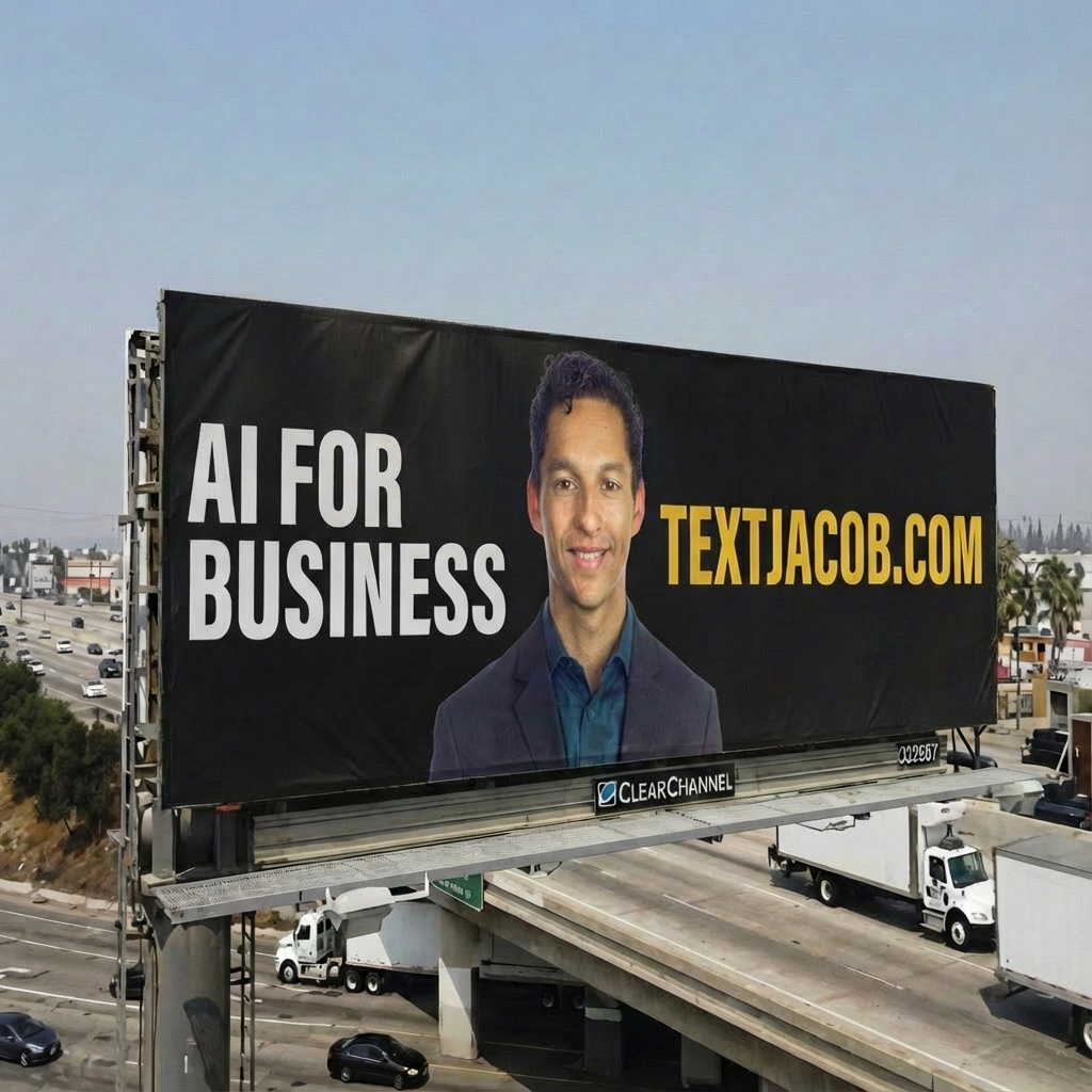Jacob featured on an AI for business billboard